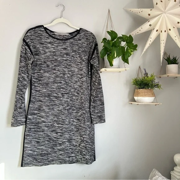 🩷ATHLETA RETREAT LONG SLEEVE GRAY BLACK HEATHER BODY CON MIDI DRESS SIZE SMALL - Picture 3 of 9